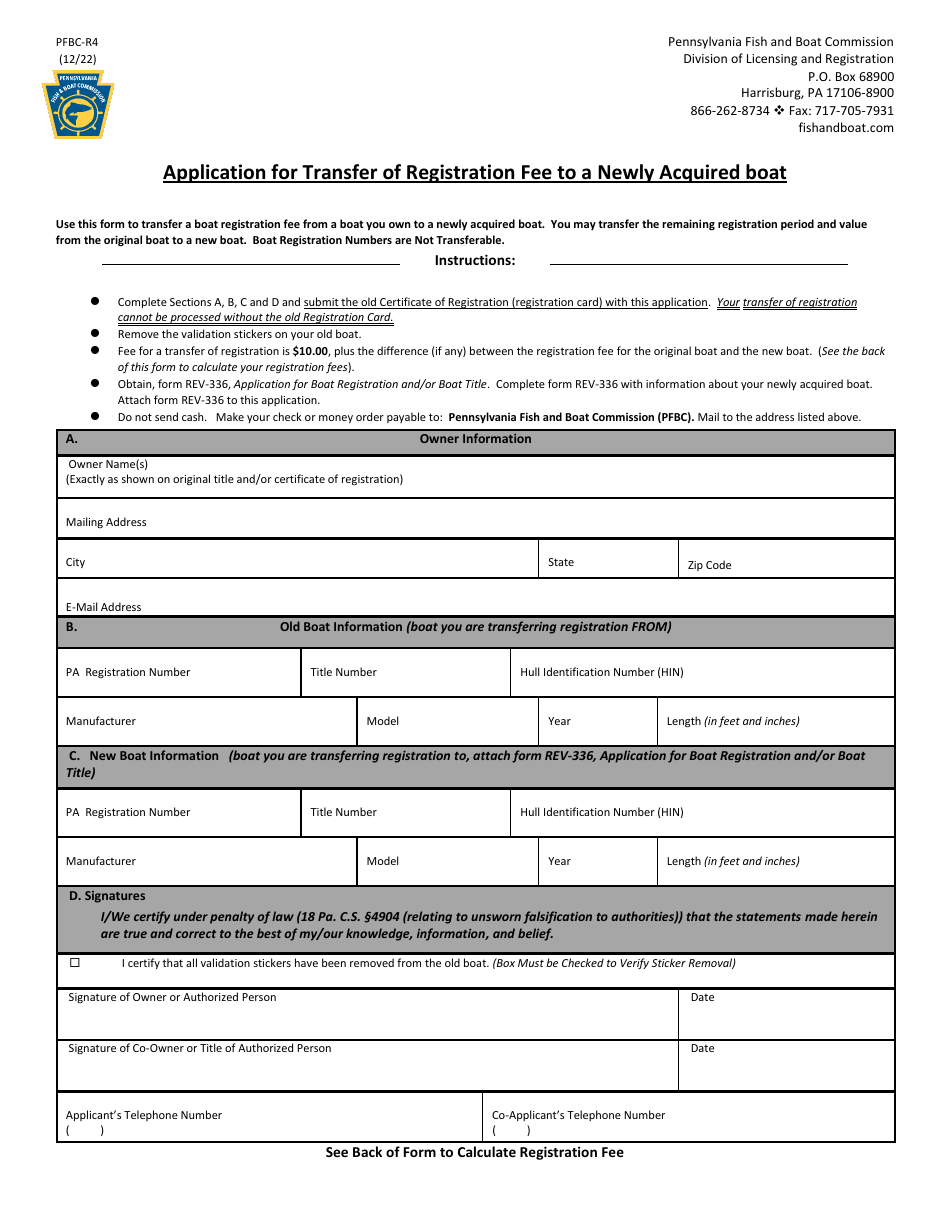Form PFBCR4 Download Printable PDF or Fill Online Application for