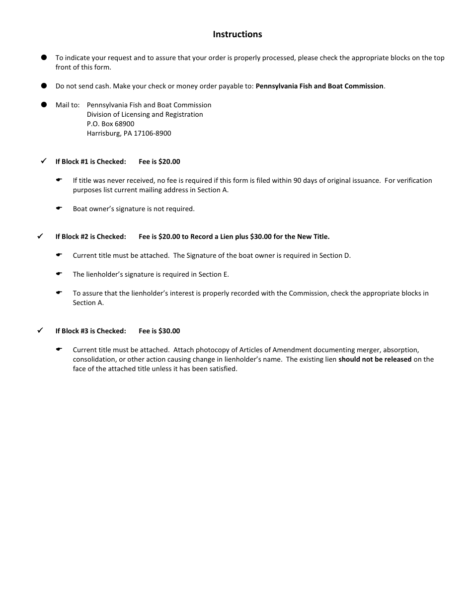 Form PFBC-T2 Application for Duplicate Certificate of Title or to Record, Satisfy, or Correct Lien Information by Lienholder - Pennsylvania, Page 2