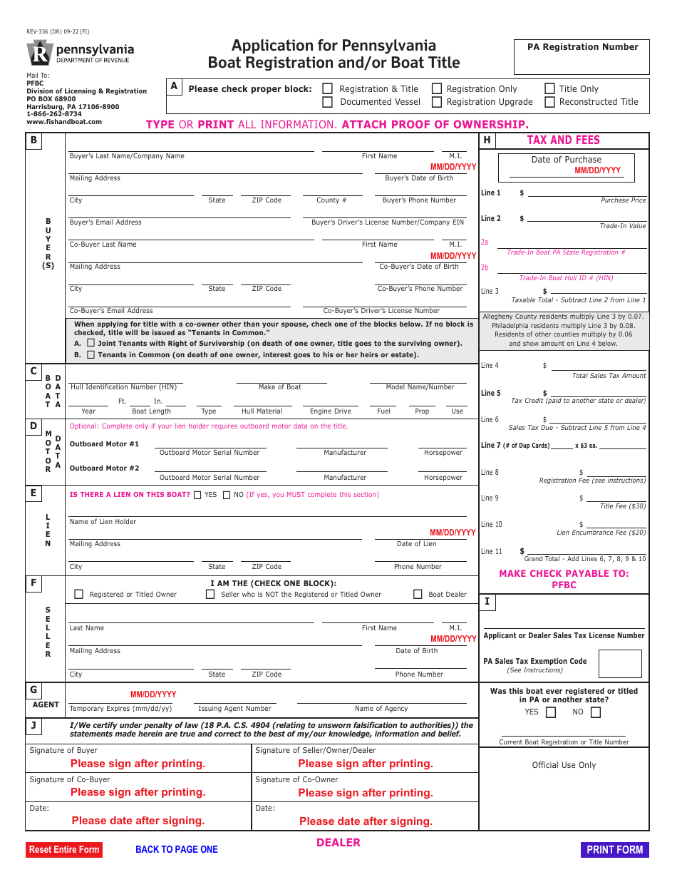 Form REV-336 Application for Pennsylvania Boat Registration and / or Boat Title - Pennsylvania, Page 5