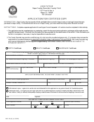 Document preview: Form 280C-106 (B) Application for Birth, Death or Marriage Certified Copies Lnu Exempt - Napa County, California