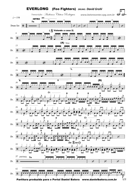 Foo Fighters - Everlong Drums Sheet Music preview image