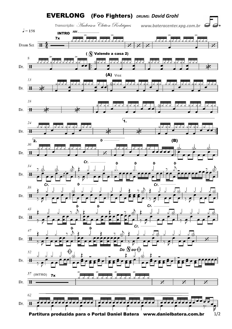 Foo Fighters - Everlong Drums Sheet Music preview image
