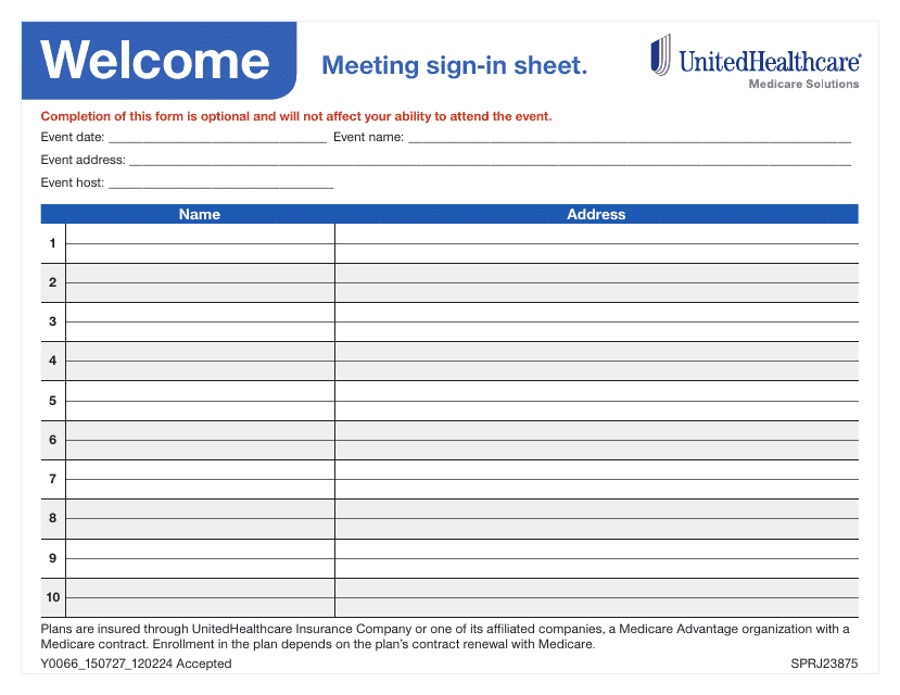 Meeting Sign-In Sheet - Untedhealthcare