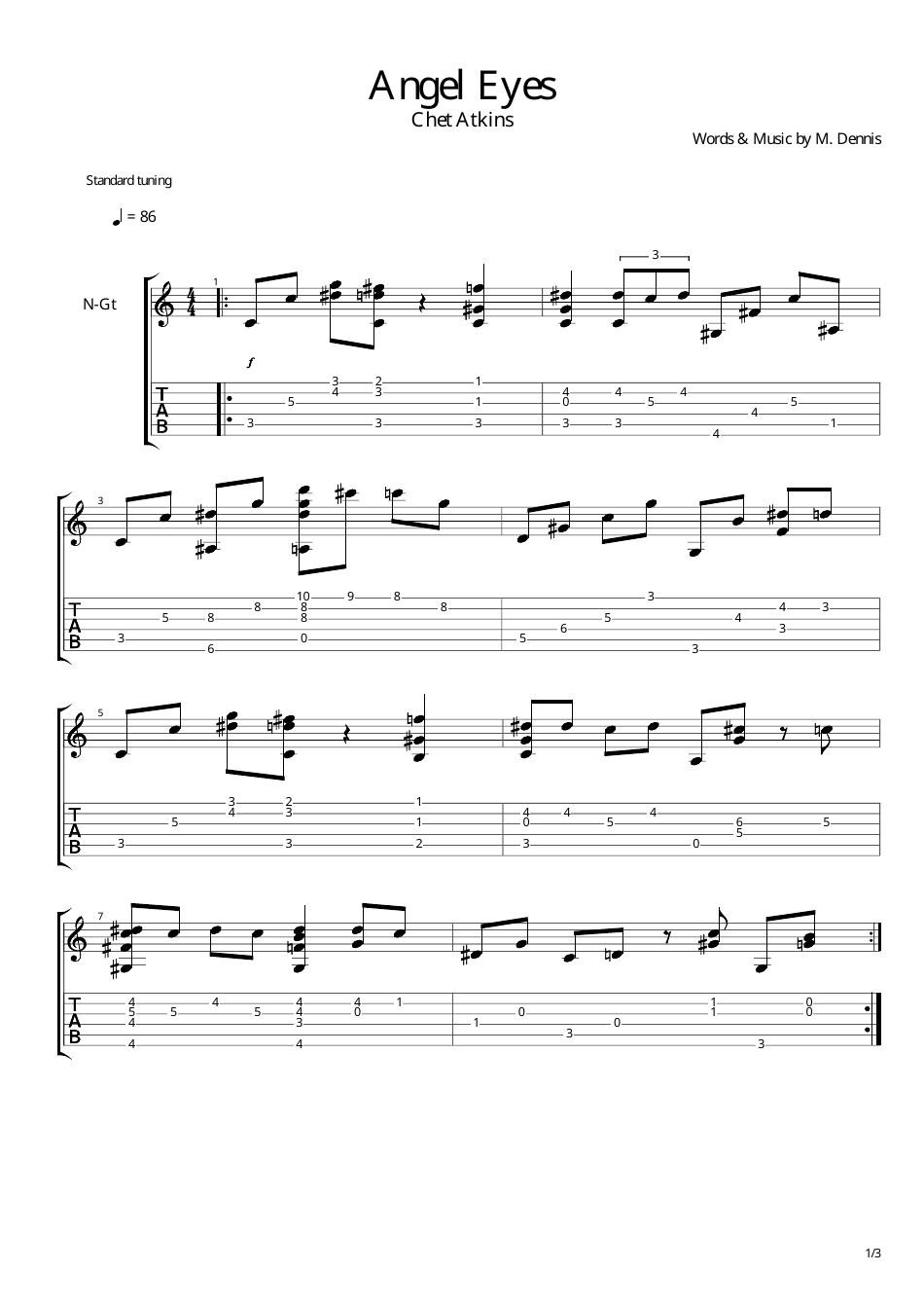 Angel Eyes Guitar Tab and Sheet Music by Chet Atkins
