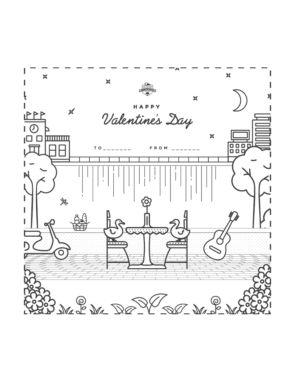 Ducks' Valentine's Day Coloring Sheet - cute animated ducks spreading joy and love on a special day