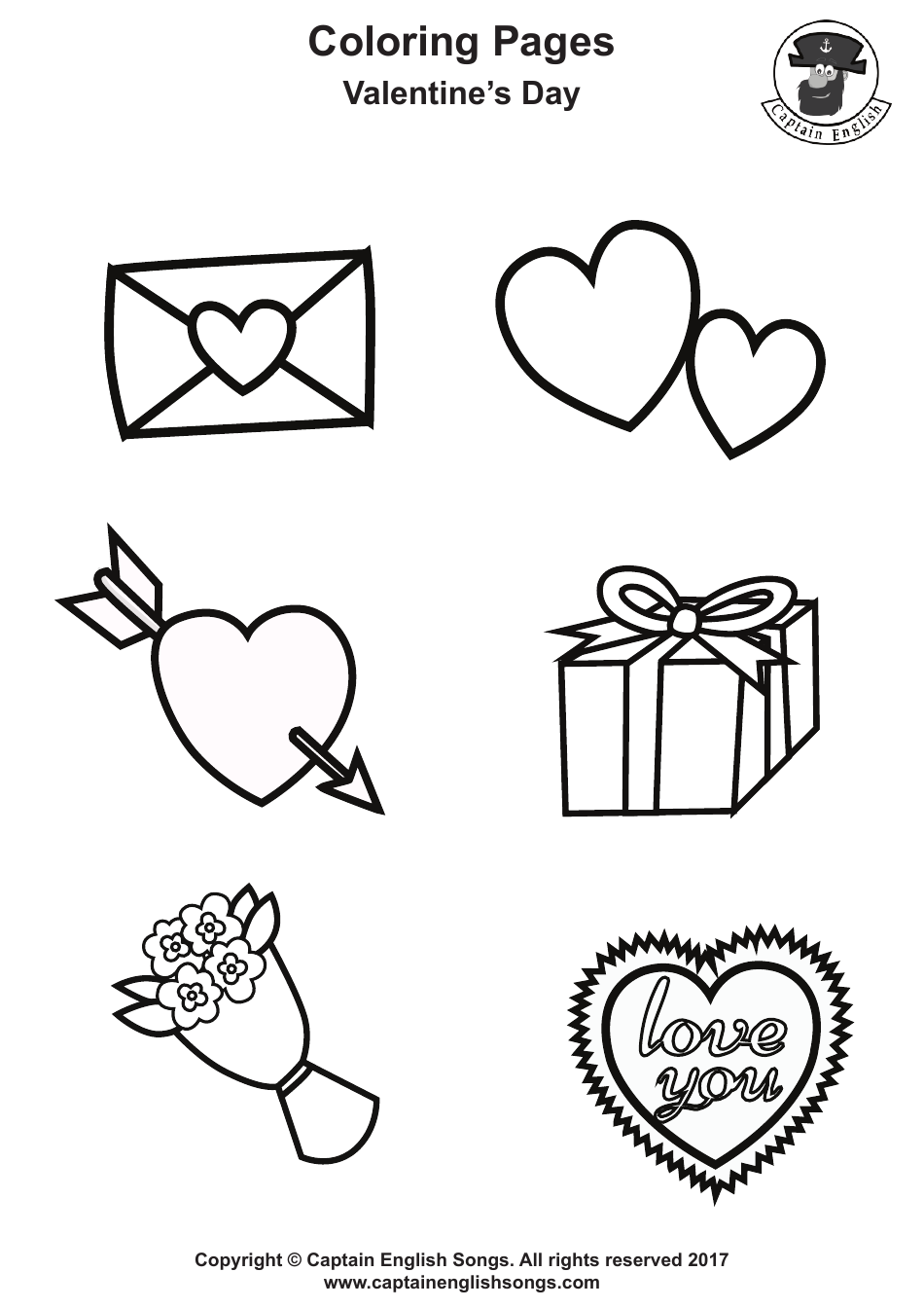 Valentine's Day Symbols Coloring Sheet - Printable Illustration
