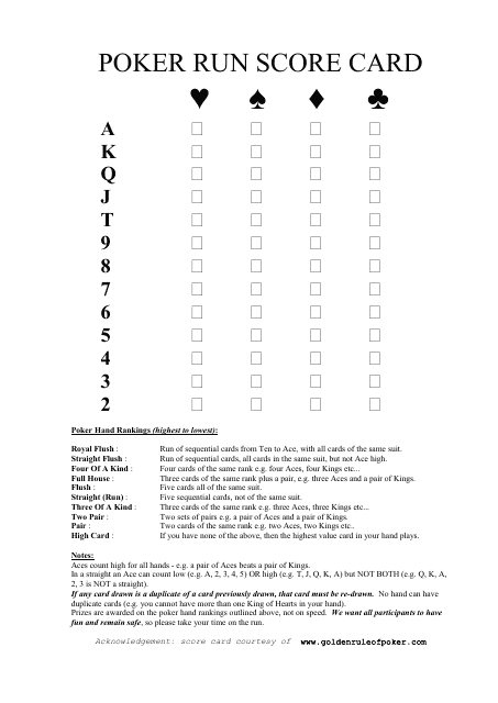 Poker Run Score Sheet Template