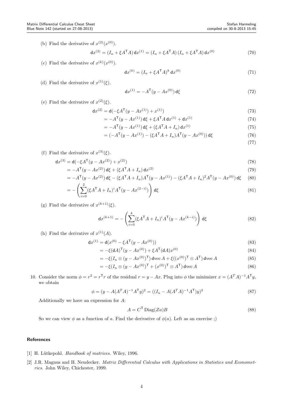Matrix Differential Calculus Cheat Sheet - Stefan Harmeling, Page 4