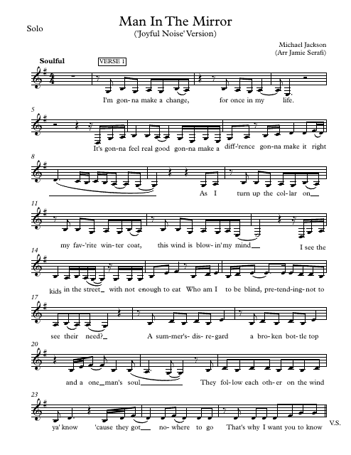 Michael Jackson - Man in the Mirror Solo Sheet Music ('Joyful Noise' Version) image preview
