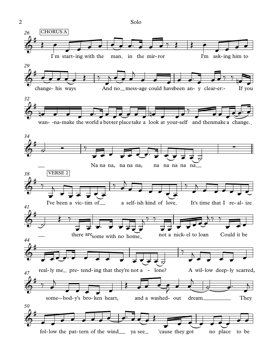 Michael Jackson Man in the Mirror Solo Sheet Music ('joyful Noise