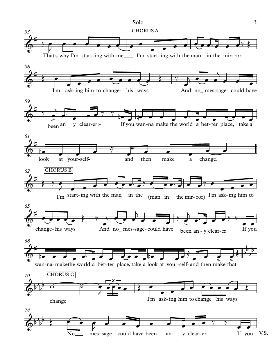Michael Jackson Man in the Mirror Solo Sheet Music ('joyful Noise