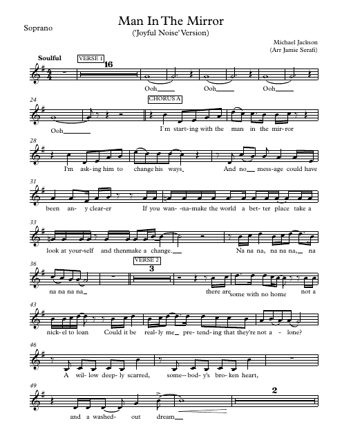 Michael Jackson Man In The Mirror Soprano Sheet Music Joyful Noise Version Download Printable Pdf Templateroller