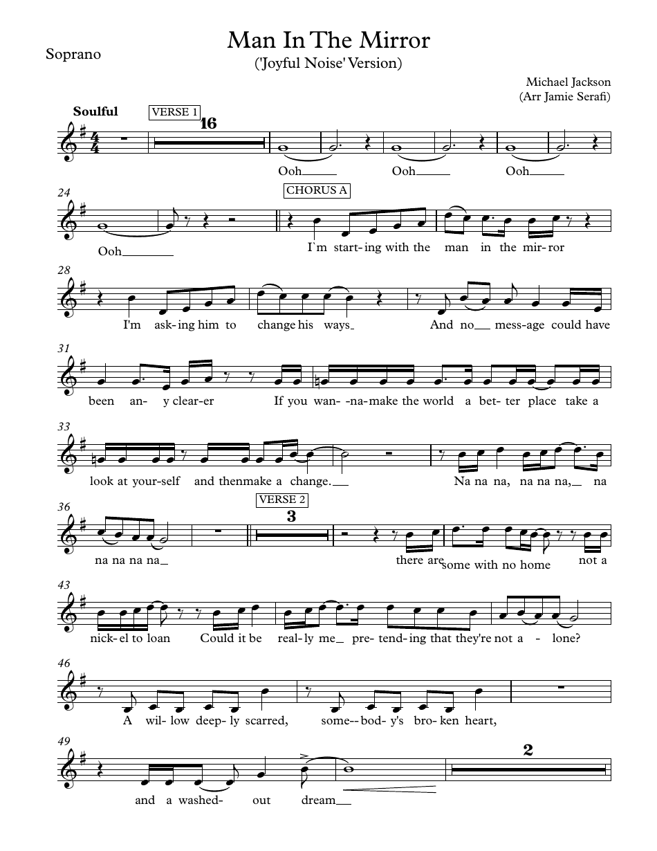 Michael Jackson Man In The Mirror Soprano Sheet Music Joyful Noise Version Download Printable Pdf Templateroller