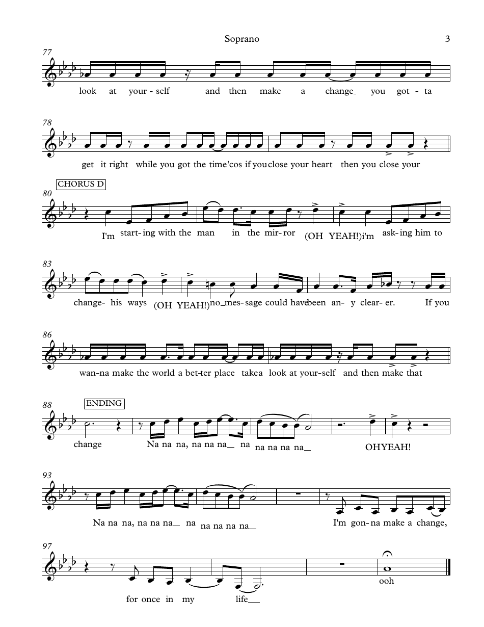 Michael Jackson Man in the Mirror Soprano Sheet Music ('joyful Noise