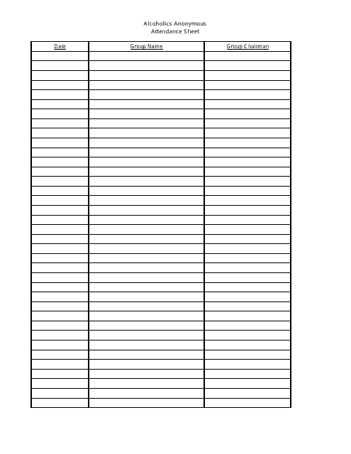 Alcoholics Anonymous (Aa) Attendance Sheet Template Download Printable