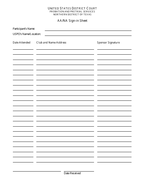 Aa / Na Sign-In Sheet - Northern District of Texas Download Pdf