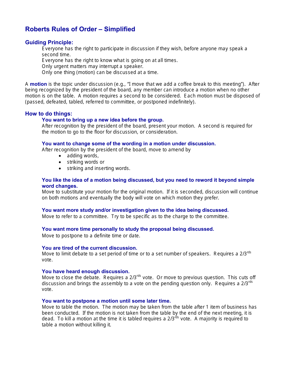 Simplified Roberts Rules Of Order Cheat Sheet Download Printable PDF 