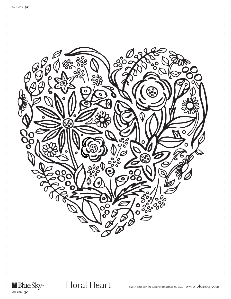 Floral Heart Coloring Sheet - Beautiful flower-filled heart coloring page