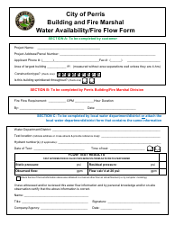 Document preview: Water Availability/Fire Flow Form - City of Perris, California
