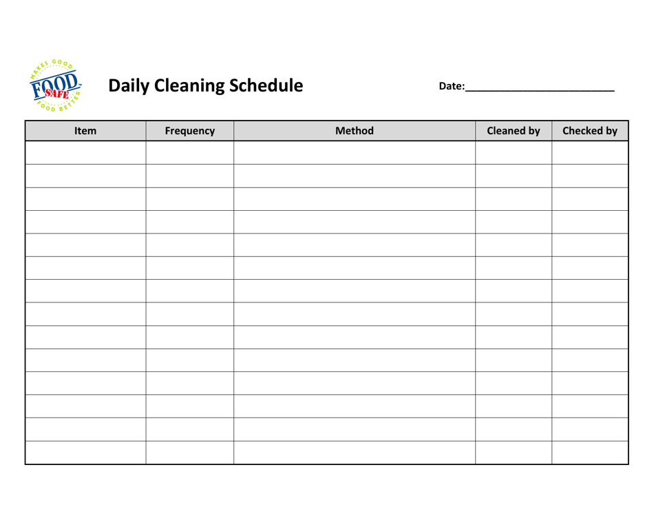 Daily Cleaning Schedule Template - Food Safe Download Printable PDF ...