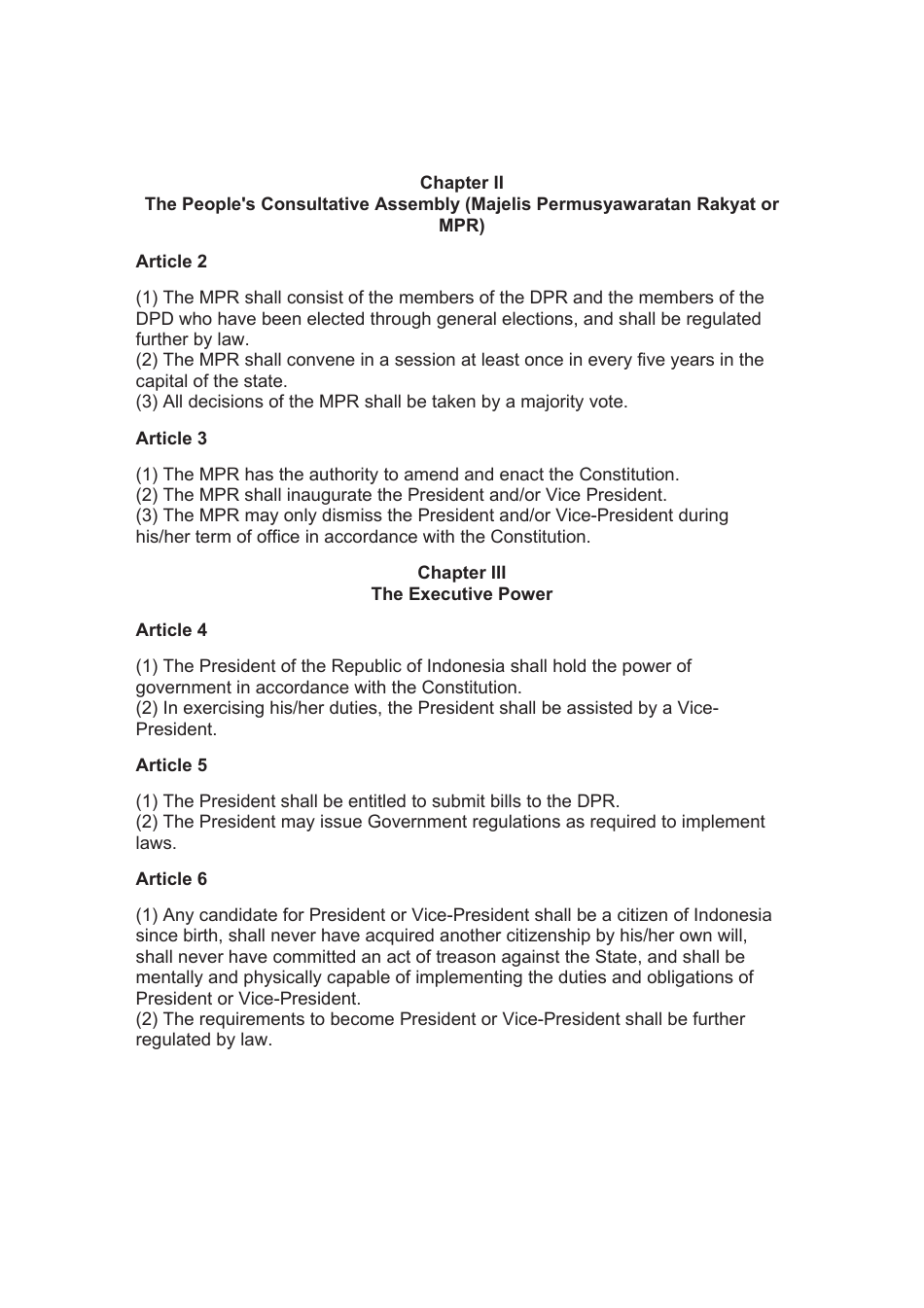 The 1945 Constitution of the Republic of Indonesia - Unofficial Translation, Page 2