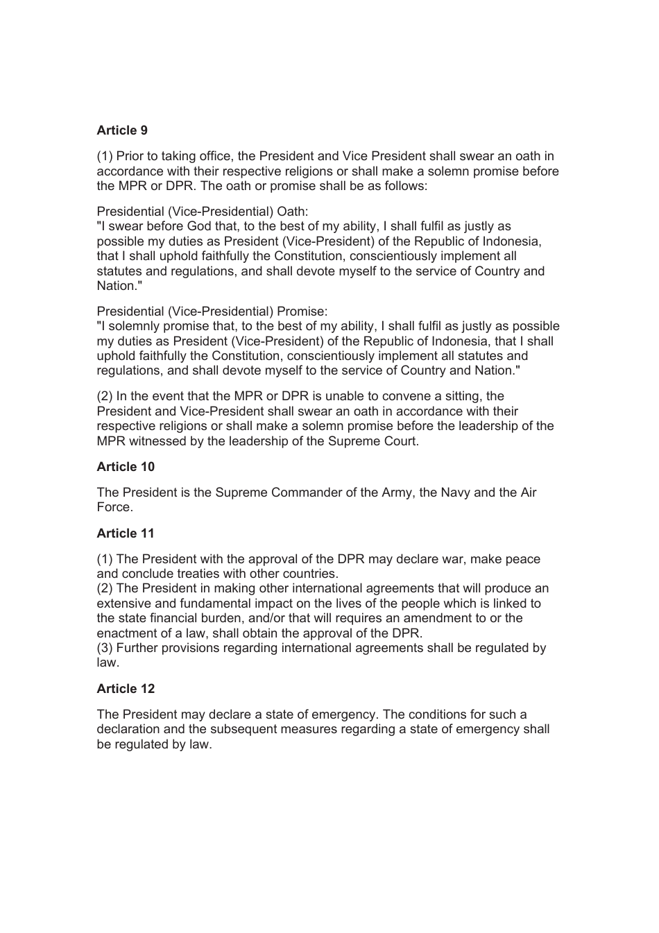 The 1945 Constitution of the Republic of Indonesia - Unofficial Translation, Page 5