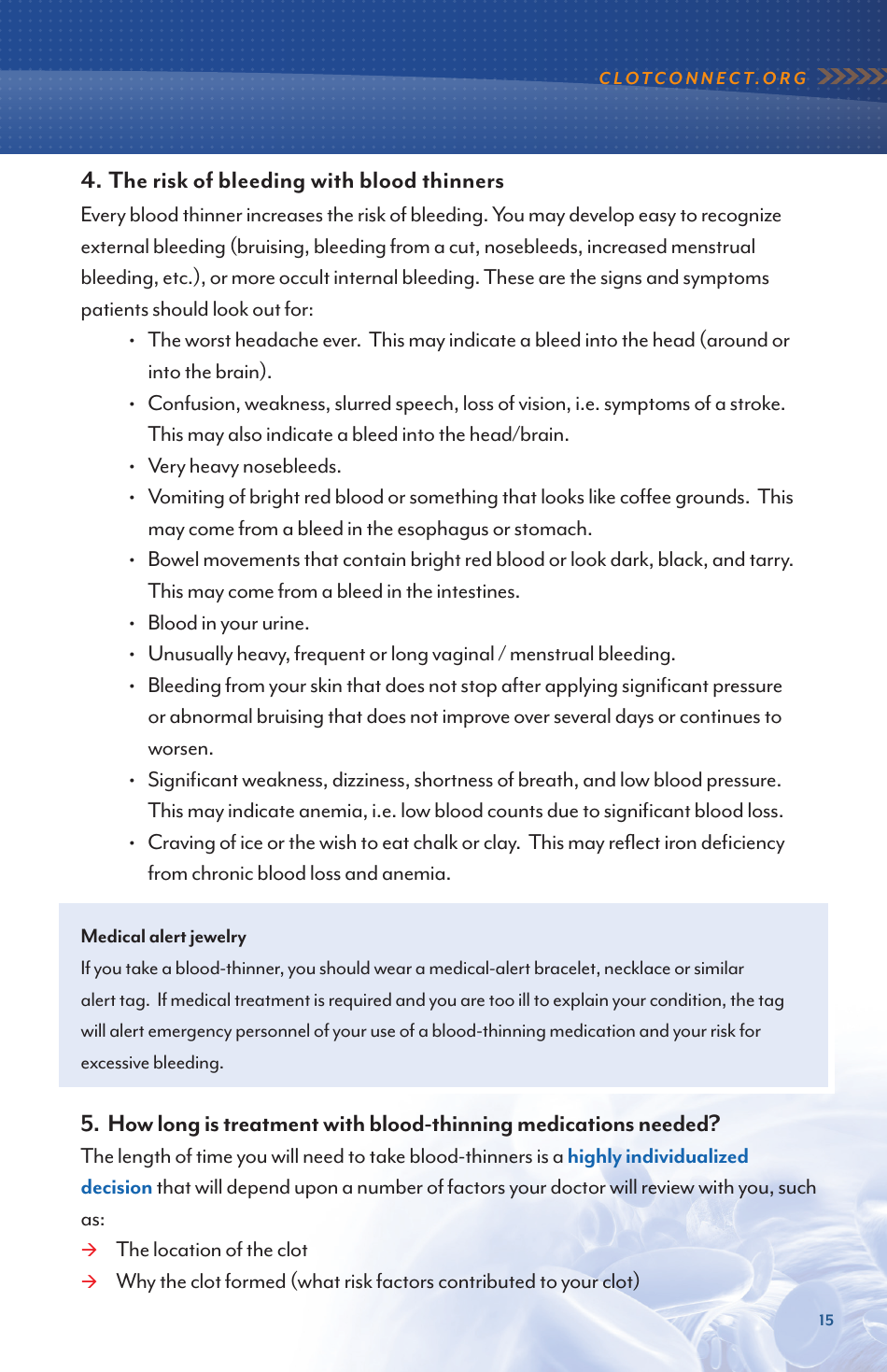 Deep Vein Thrombosis and Pulmonary Embolism - Information for Newly Diagnosed Patients - North Carolina, Page 15