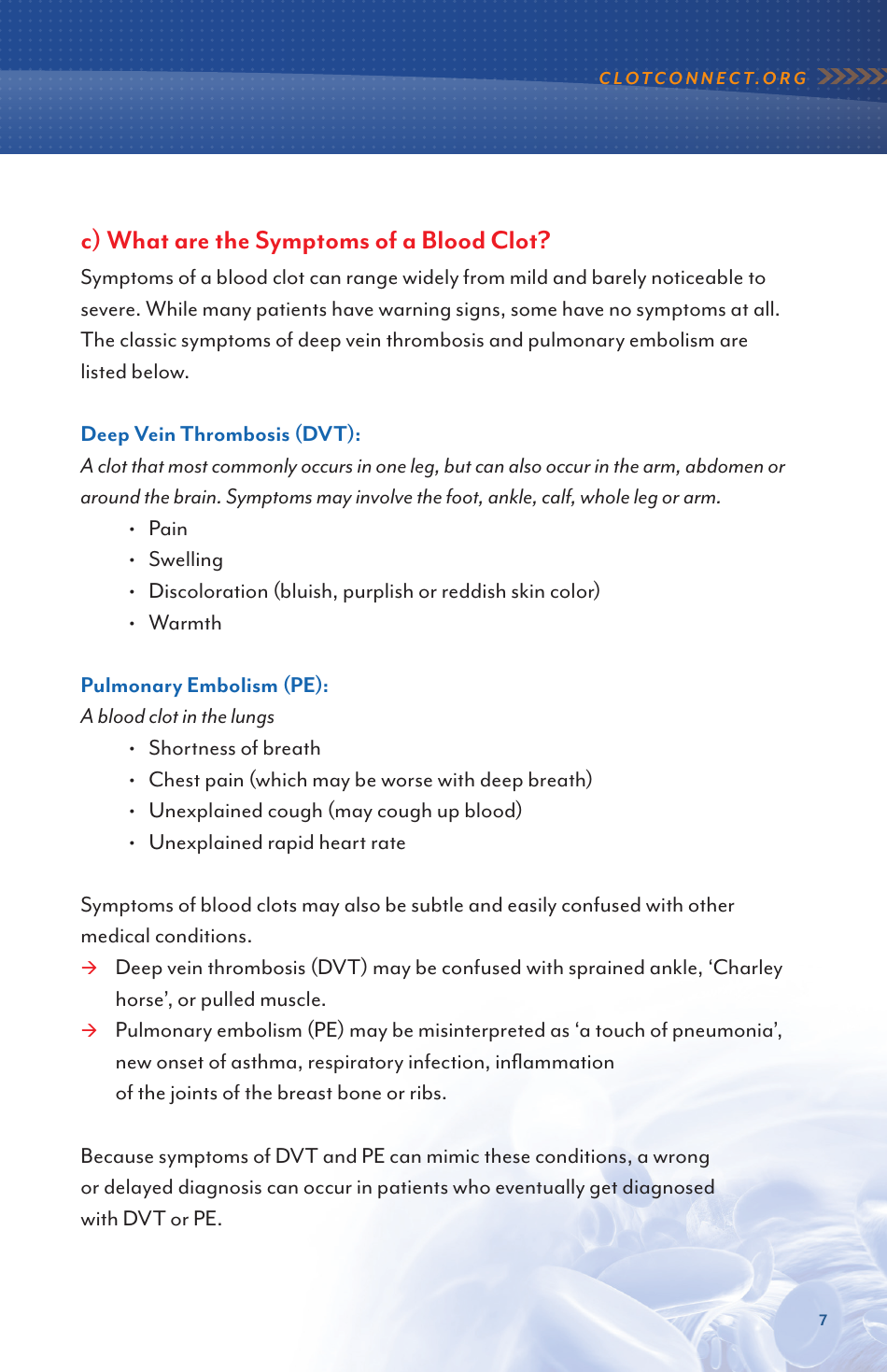 Deep Vein Thrombosis and Pulmonary Embolism - Information for Newly Diagnosed Patients - North Carolina, Page 7