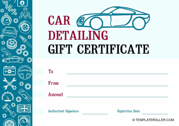Document preview: Car Detailing Gift Certificate - Blue