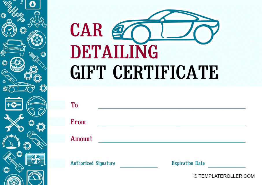 Car Detailing Gift Certificate Blue Download Printable PDF Templateroller