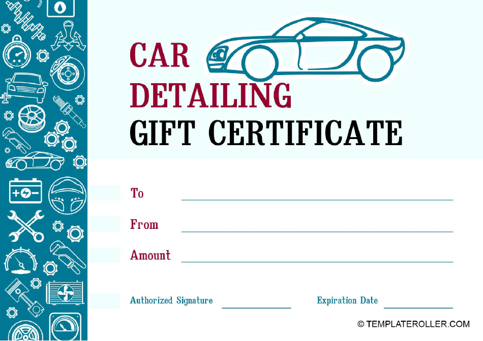 Car Detailing Gift Certificate Blue Download Printable PDF Templateroller