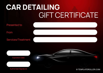 Document preview: Car Detailing Gift Certificate - Red and Black