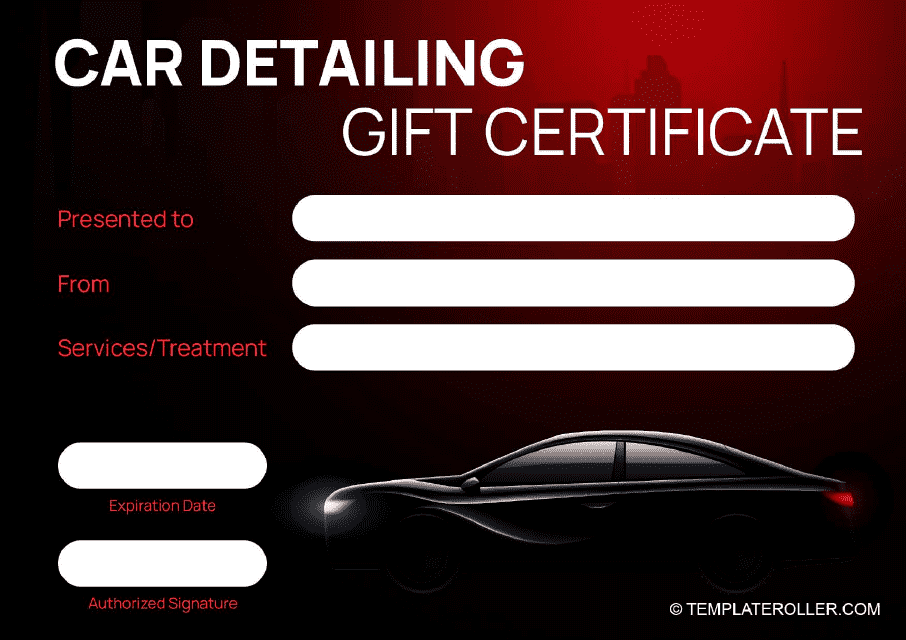 Car Detailing Gift Certificate - Red and Black