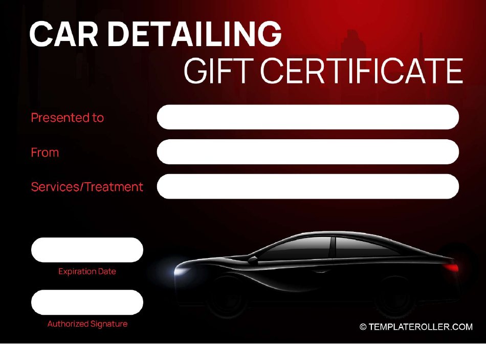 Car Detailing Gift Certificate Red and Black Download Printable PDF