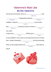 Document preview: Valentine's Day Mad Libs - Be My Valentine