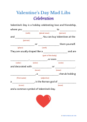 Document preview: Valentine's Day Mad Libs - Celebration