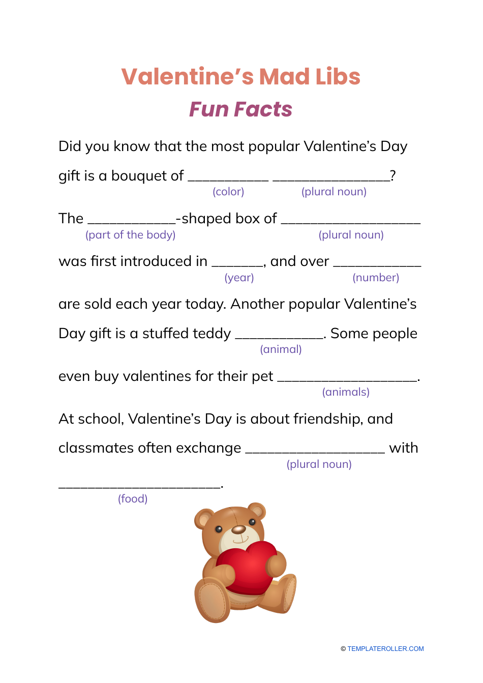 Valentine's Day Mad Libs - Fun Facts in Use - Image Preview