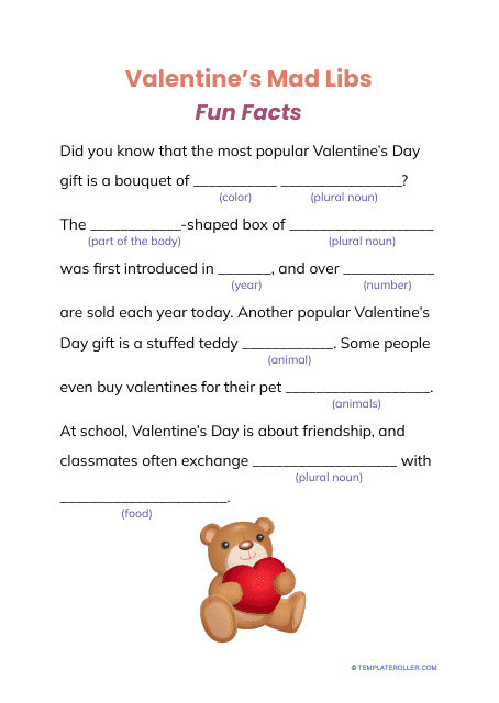 Valentine's Day Mad Libs - Fun Facts