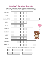 Document preview: Valentine's Day Word Scramble - Bear