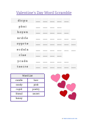 Document preview: Valentine's Day Word Scramble - Hearts