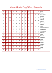 Document preview: Valentine's Day Word Search - Red