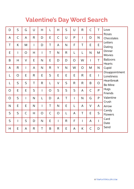 Valentine's Day Word Search - Red