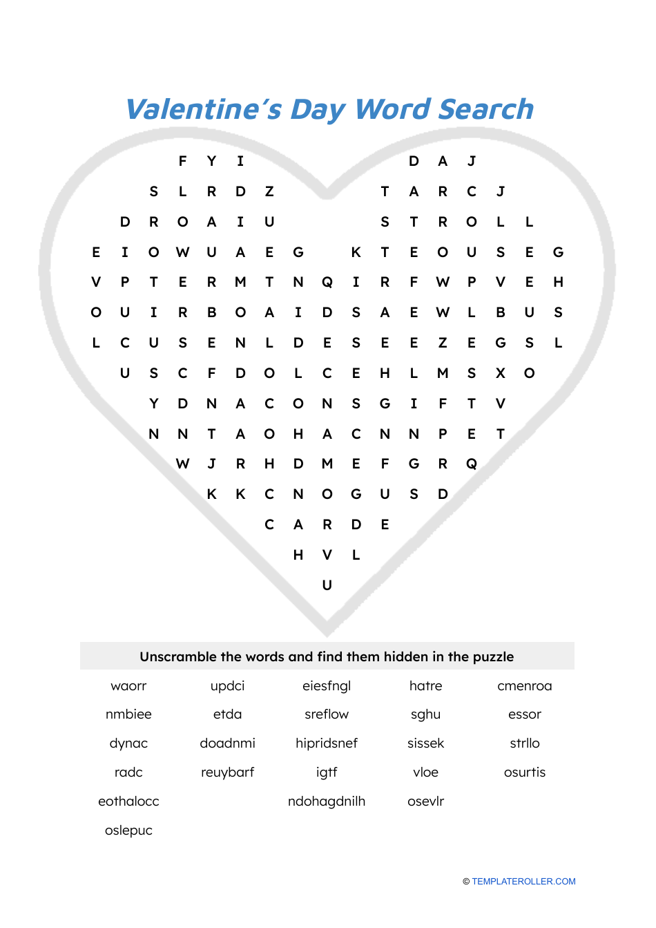 Valentine's Day Word Search - Blue image preview