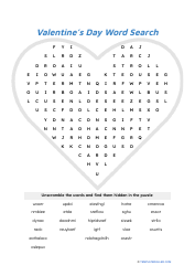 Document preview: Valentine's Day Word Search - Blue