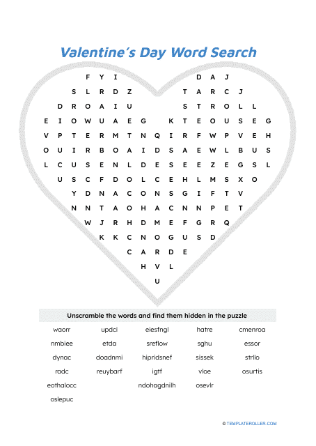 Valentine's Day Word Search - Blue