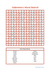 Document preview: Valentine's Day Word Search - Orange