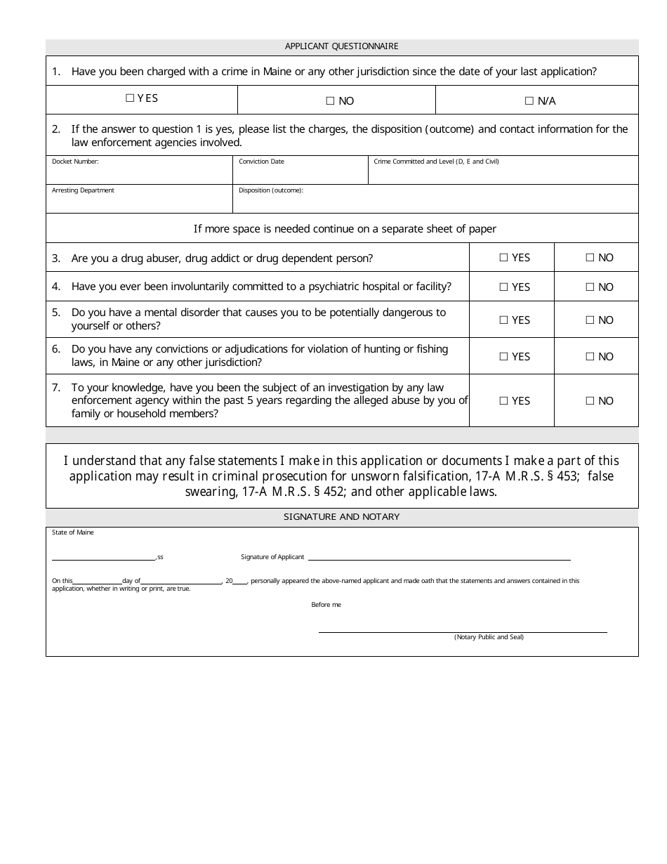 Application for a Permit to Carry Non-concealed Firearm by a Prohibited Person - Maine, Page 4