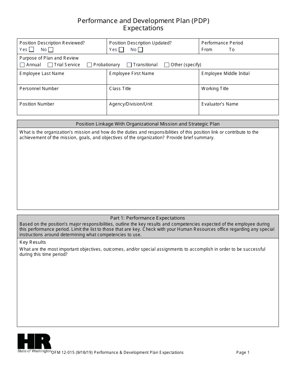 Form OFM12-015 Performance and Development Plan (Pdp) Expectations - Washington, Page 1