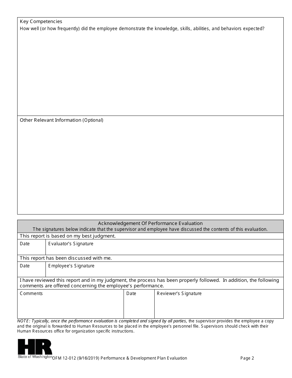 Form OFM12-012 Performance and Development Plan (Pdp) Evaluation - Washington, Page 2