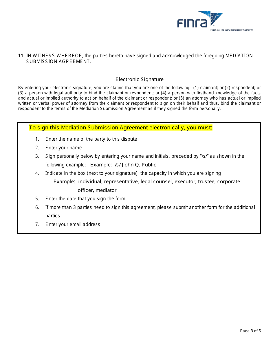 Mediation Submission Agreement, Page 3